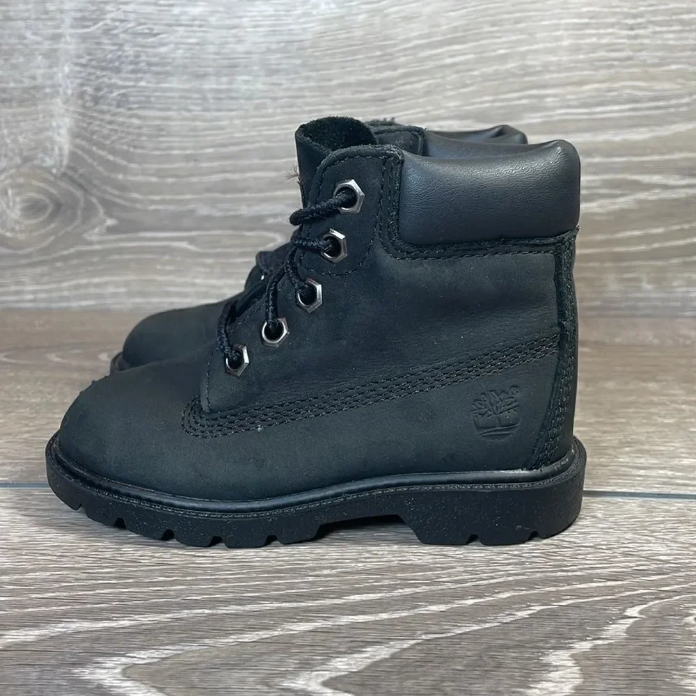 Timberland 6” Classic Waterproof Black Leather Toddler Boy Size 7 Lace Up Boots